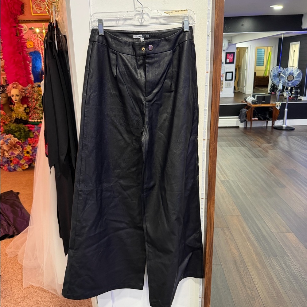Fashion Nova Black Faux Leather Pants with Gold Buttons
